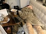 CC Gong shared a picture of her boyfriend Mihail Eric sleeping on the couch. CC Gong shared a picture of her boyfriend Mihail Eric sleeping on the couch.