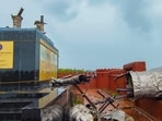 A statue of Chhatrapati Shivaji Maharaj, erected by the Navy and inaugurated by Prime Minister Narendra Modi last year, collapses at Rajkot Fort, in Malvan, Monday.