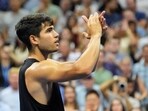 Carlos Alcaraz of Spain after beating Li Tu of Australia on day two of the 2024 U.S. Open tennis tournament at USTA Billie Jean King National Tennis Center