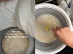 The woman was seen preparing for the bread while being inside the plane. The woman was seen preparing for the bread while being inside the plane.