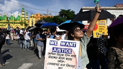 Kolkata, India - Aug. 28, 2024: Junior doctors take part in a protest rally over alleged rape and murder of a trainee doctor of RG Kar Medical College & Hospital in Kolkata, India, on Wednesday, August 28, 2024. (Photo by Samir Jana/ Hindustan Times) (Hindustan Times) Kolkata, India - Aug. 28, 2024: Junior doctors take part in a protest rally over alleged rape and murder of a trainee doctor of RG Kar Medical College & Hospital in Kolkata, India, on Wednesday, August 28, 2024. (Photo by Samir Jana/ Hindustan Times) (Hindustan Times)