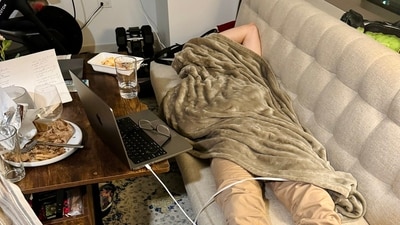 CC Gong shared a picture of her boyfriend Mihail Eric sleeping on the couch. (X/@CCgong) CC Gong shared a picture of her boyfriend Mihail Eric sleeping on the couch. (X/@CCgong)