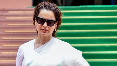 Bharatiya Janata Party MP Kangana Ranaut at Parliament during the Monsoon Session in New Delhi on Wednesday. (ANI) Bharatiya Janata Party MP Kangana Ranaut at Parliament during the Monsoon Session in New Delhi on Wednesday. (ANI)