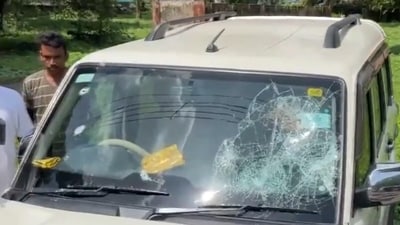 Bengal Bandh; The car of the BJP leader. (ANI)