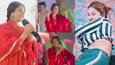 Shehnaaz Gill dancing at a recent Janmashtami event Shehnaaz Gill dancing at a recent Janmashtami event