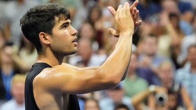 Carlos Alcaraz of Spain after beating Li Tu of Australia on day two of the 2024 U.S. Open tennis tournament at USTA Billie Jean King National Tennis Center (USA TODAY Sports via Reuters Con)