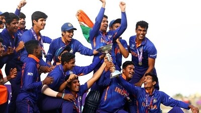 Yash Dhull (bottom-right) led India to the Under-19 World Cup win in 2022. (Getty) Yash Dhull (bottom-right) led India to the Under-19 World Cup win in 2022. (Getty)