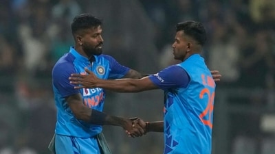Shivam Mavi (R) is congratulated by Hardik Pandya. (BCCI) Shivam Mavi (R) is congratulated by Hardik Pandya. (BCCI)