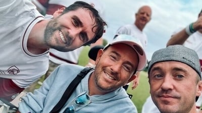 Matthew Lewis and Tom Felton enjoyed a game of cricket recently.