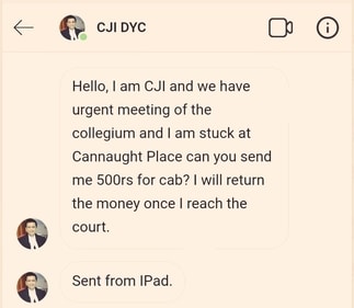 Scammer impersonates CJI DY Chandrachud (Twitter) Scammer impersonates CJI DY Chandrachud (Twitter)