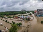 A flooded area after heavy rainfall in Vadodara (PTI) A flooded area after heavy rainfall in Vadodara (PTI)