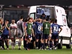 Uruguay's Nacional during Copa Libertadores match against Sao Paulo after Izquierdo suffered an irregular heartbeat during the game and fell to the ground unconscious