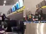 An irate passenger smashes computer screens on American Airlines counter at airport in Chile after learning that a scammer sold him a fake ticket to Miami