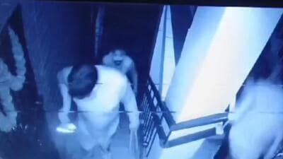 A screenshot from CCTV footage shared by residents of the colony. (HT) A screenshot from CCTV footage shared by residents of the colony. (HT)