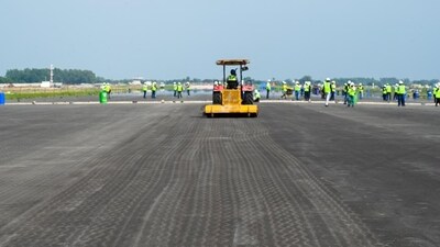 A view of the ongoing construction work at Noida International Airport in Jewar, Greater Noida, on Thursday. (Sunil Ghosh/HT Photo) A view of the ongoing construction work at Noida International Airport in Jewar, Greater Noida, on Thursday. (Sunil Ghosh/HT Photo)