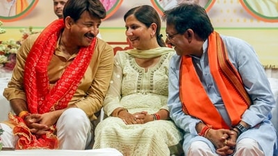 Newly elected Bharatiya Janata Party (BJP) MPs Manoj Tiwari, Kamaljeet Sehrawat and Harsh Malhotra Newly elected Bharatiya Janata Party (BJP) MPs Manoj Tiwari, Kamaljeet Sehrawat and Harsh Malhotra