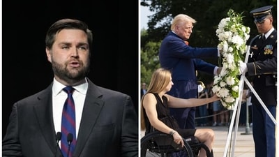 JD Vance admitted that “apparently somebody at Arlington Cemetery, some staff member, had a little disagreement with somebody,” according to The Associated Press. Meanwhile, Trump shared a footage of his visit to cemetery on social media. (AP) JD Vance admitted that “apparently somebody at Arlington Cemetery, some staff member, had a little disagreement with somebody,” according to The Associated Press. Meanwhile, Trump shared a footage of his visit to cemetery on social media. (AP)