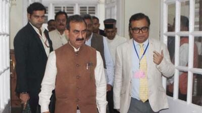Himachal CM Sukhvinder Singh Sukhu arriving for the assembly session. (Deepak Sansta/HT)