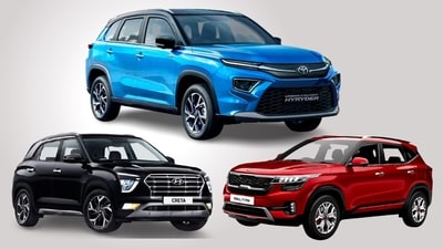 Toyota Urban Cruiser HyRyder SUV (top) offers petrol hybrid powertrain with more mileage than its Korean rivals Hyundai Creta (left) or Kia Seltos (right). Toyota Urban Cruiser HyRyder SUV (top) offers petrol hybrid powertrain with more mileage than its Korean rivals Hyundai Creta (left) or Kia Seltos (right).
