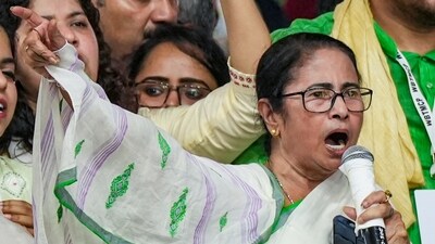 TMC supremo and West Bengal chief minister Mamata Banerjee shouts slogans during TMC Chhatra Parishad foundation day celebrations, in Kolkata. (PTI file photo)