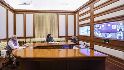 Prime Minister Narendra Modi chairs the 44th Pragati meeting in New Delhi on Wednesday. (PTI Photo) Prime Minister Narendra Modi chairs the 44th Pragati meeting in New Delhi on Wednesday. (PTI Photo)