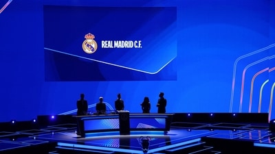 Real Madrid are shown on the screen during the draw (REUTERS)