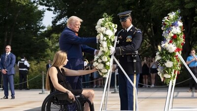 Trump went to the Arlington National Cemetery just outside Washington with family members of some of the 13 service members killed in a 2021 bombing during the last hours of the US withdrawal from Afghanistan. (AP) Trump went to the Arlington National Cemetery just outside Washington with family members of some of the 13 service members killed in a 2021 bombing during the last hours of the US withdrawal from Afghanistan. (AP)
