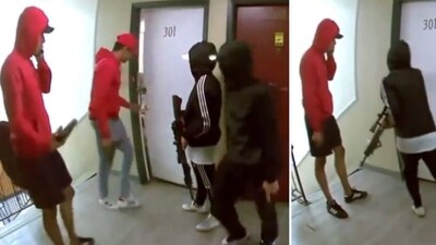 Chilling video shows alleged Venezuelan gang members with guns storming through Colorado building (@CollinRugg/X via @vicentearenastv) Chilling video shows alleged Venezuelan gang members with guns storming through Colorado building (@CollinRugg/X via @vicentearenastv)