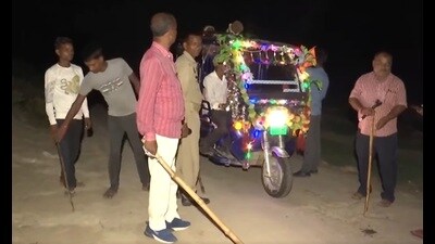 Villagers keeping vigil at night in a village in the Mehsi forest range (Sourced) Villagers keeping vigil at night in a village in the Mehsi forest range (Sourced)