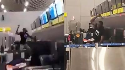 An irate passenger smashes computer screens on American Airlines counter at airport in Chile after learning that a scammer sold him a fake ticket to Miami (X, formerly Twitter) An irate passenger smashes computer screens on American Airlines counter at airport in Chile after learning that a scammer sold him a fake ticket to Miami (X, formerly Twitter)
