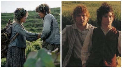 Markella Kavenagh and Megan Richards as Nori in Poppy in Rings of Power; and Sean Astin with Elijah Wood as Sam and Frodo in Lord of the Rings. Markella Kavenagh and Megan Richards as Nori in Poppy in Rings of Power; and Sean Astin with Elijah Wood as Sam and Frodo in Lord of the Rings.