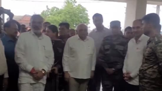 Gujarat CM Bhupendra Patel met flood affected people in Khambala on Thursday. Gujarat CM Bhupendra Patel met flood affected people in Khambala on Thursday.