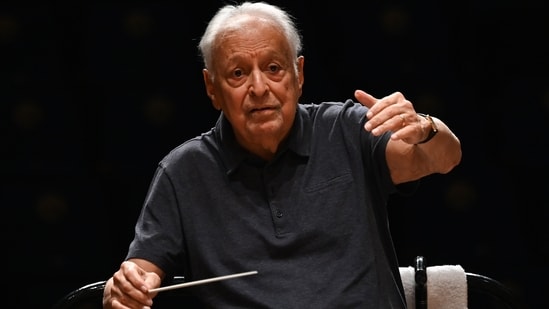 File photo of Indian conductor of Western classical music and music director of the Israel Philharmonic Orchestra (IPO) Zubin Mehta during the Symphony Orchestra rehearsal at the National Centre for the Performing Arts (NCPA) in Mumbai. (Raju Shinde/Hindustan Times)