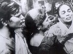 Desecration of Ambedkar Statue - Ramabai Chawl Riots - JULY 11, 1997 - Mumbai - Grieving women wails at Rajawadi Municipal Hospital following the death of their Kith and Kin in Police firing after Violence broke out due to desecration of an ambedkar statue at Ramabai Nagar in North - East Mumbai on Friday. Eleven People were reportedly killed when Police opened fire ona violent mob. PTI PHOTO - RIOTS MAHARASHTRA