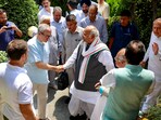 Congress President Mallikarjun Kharge and party leader Rahul Gandhi with J&K National Conference President Farooq Abdullah and Vice President Omar Abdullah, in Srinagar, Congress President Mallikarjun Kharge and party leader Rahul Gandhi with J&K National Conference President Farooq Abdullah and Vice President Omar Abdullah, in Srinagar,