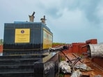A statue of Chhatrapati Shivaji Maharaj, erected by the Navy and inaugurated by Prime Minister Narendra Modi last year, collapses at Rajkot Fort, in Malvan, Monday. A statue of Chhatrapati Shivaji Maharaj, erected by the Navy and inaugurated by Prime Minister Narendra Modi last year, collapses at Rajkot Fort, in Malvan, Monday.