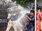 Kochi: Water cannon being used by the police to disperse Mahila Congress workers protesting against actors Mukesh and Siddique, accused of sexual assault, in Kochi, Friday, Aug. 30, 2024. (PTI Photo)