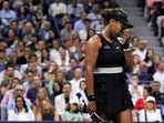 Naomi Osaka, of Japan, reacts during a match against Karolina Muchova, of the Czech Republic, during the second round of the U.S. Open