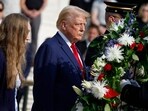 Donald Trump at a wreath laying ceremony at Arlington National Cemetery on August 26, 2024 Donald Trump at a wreath laying ceremony at Arlington National Cemetery on August 26, 2024