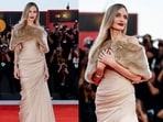Angelina Jolie attends the Venice Film Festival 2024 wearing a Tamara Ralph number. 