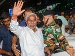 Former Jharkhand chief minister Champai Soren at the Birsa Munda airport in Ranchi.(PTI)