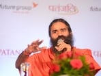 Baba Ram Dev of Patanjali Ayurveda speaking at a conference.