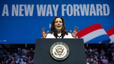 Democratic presidential candidate and US Vice-President Kamala Harris speaks at a campaign rally at Enmarket Arena during a two-day campaign bus tour in Savannah, Georgia, on Thursday. (AFP) Democratic presidential candidate and US Vice-President Kamala Harris speaks at a campaign rally at Enmarket Arena during a two-day campaign bus tour in Savannah, Georgia, on Thursday. (AFP)