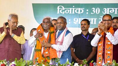 Former chief minister and JMM veteran Champai Soren formally joined the Bharatiya Janata Party (BJP) on Friday (PTI) Former chief minister and JMM veteran Champai Soren formally joined the Bharatiya Janata Party (BJP) on Friday (PTI)