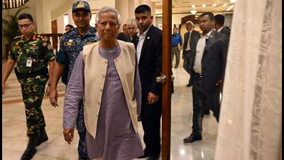 Nobel laureate and chief adviser of Bangladesh's new interim government Muhammad Yunus arrives to meet relatives of people who went missing during the tenure of ousted Prime Minister Sheikh Hasina, in Dhaka on August 13. (AFP) Nobel laureate and chief adviser of Bangladesh's new interim government Muhammad Yunus arrives to meet relatives of people who went missing during the tenure of ousted Prime Minister Sheikh Hasina, in Dhaka on August 13. (AFP)