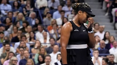 Naomi Osaka, of Japan, reacts during a match against Karolina Muchova, of the Czech Republic, during the second round of the U.S. Open (AP) Naomi Osaka, of Japan, reacts during a match against Karolina Muchova, of the Czech Republic, during the second round of the U.S. Open (AP)