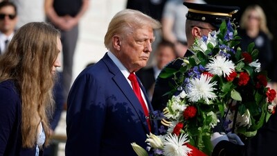 Donald Trump at a wreath laying ceremony at Arlington National Cemetery on August 26, 2024 (Getty Images via AFP) Donald Trump at a wreath laying ceremony at Arlington National Cemetery on August 26, 2024 (Getty Images via AFP)