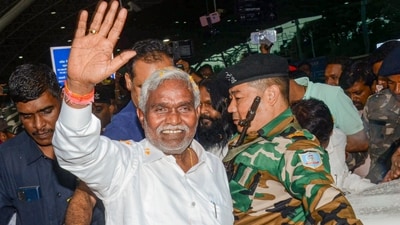 Former Jharkhand chief minister Champai Soren at the Birsa Munda airport in Ranchi. (PTI)