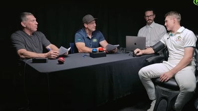 Marnus Labuschagne taking the lie-detector test. (Screengrab) Marnus Labuschagne taking the lie-detector test. (Screengrab)