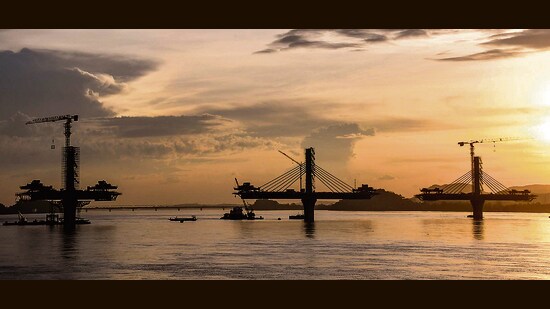 A bridge is built across the Brahmaputra, in Guwahati. (PTI)
